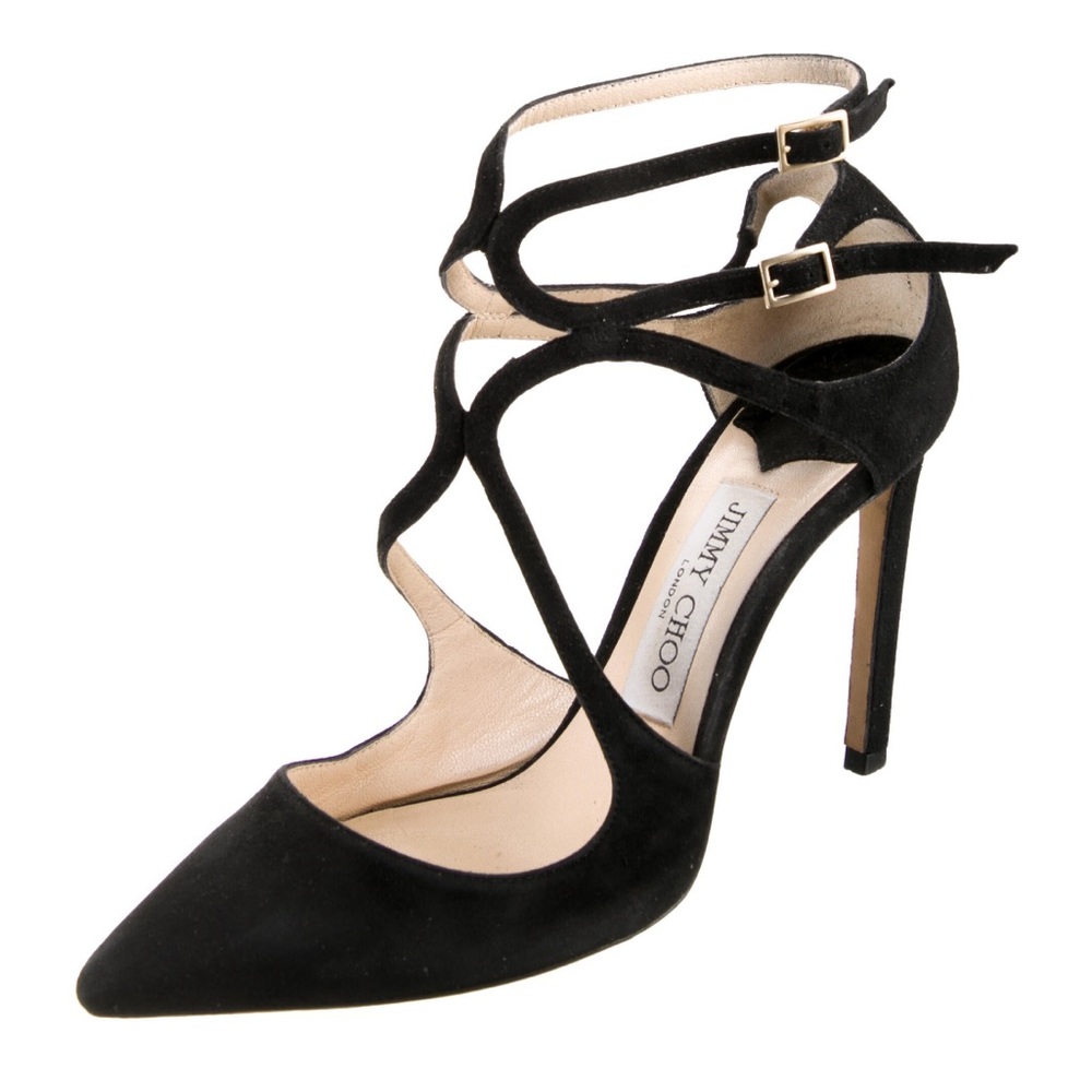 Jimmy Choo Lancer Black Suede Point Toed Strappy Stiletto Heel IT 36 US 6; 100mm